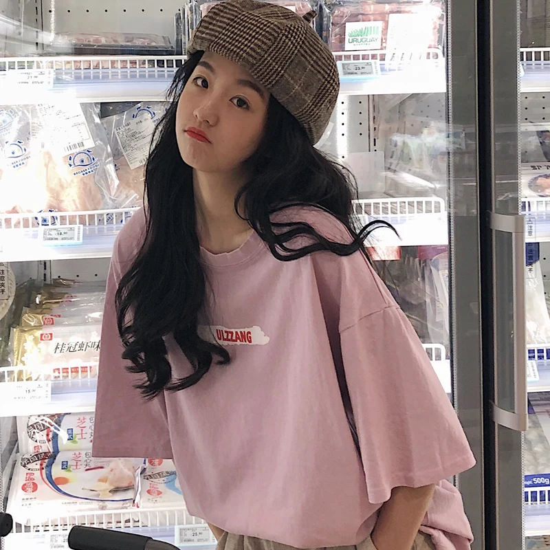 

Short Sleeve T-shirt Women Summer Loose-Fit Women Clothes Korean-style-Style Round Neckline T-shirt