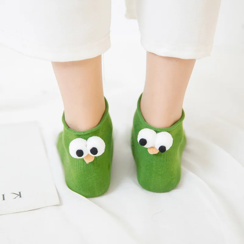 Новые хлопковые однотонные милые короткие носки с большими глазами на заднем