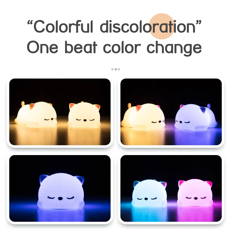 USB Touch Sensor Night Light Cat Silicone Rechargeable Night Lights Bedroom Bedside Lamp With Remote cute led lamp for kids Leds enlarge