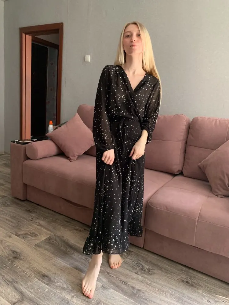 Платье женское шифоновое с оборками Элегантное Длинное пикантное вечернее