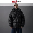 Мужская кожаная дутая куртка LAPPSTER, черная зимняя куртка Японская уличная одежда, парная парка в Корейском стиле, 2021, куртки-пузырь