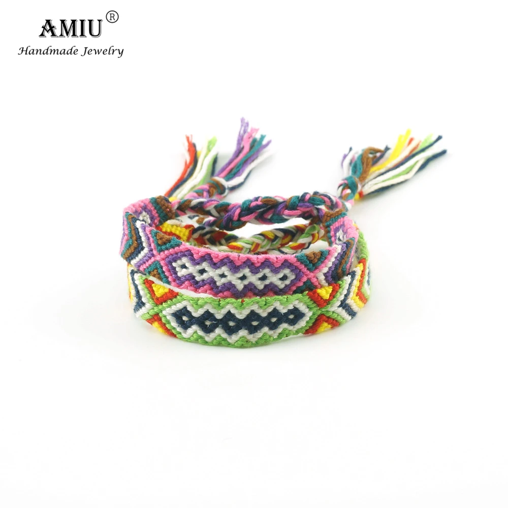 AMIU 12pcs Bohemian Weave Cotton Friendship Bracelet Brazilian Woven Rope String Handmade Bracelets Packing Sets For Women Men | Украшения