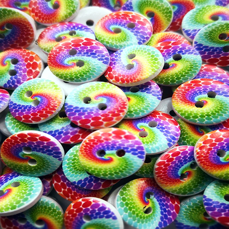 

50 pcs hand-painted clothing buttons wooden environmental buttons rainbow buttons DIY sewing accessories clothing buttons