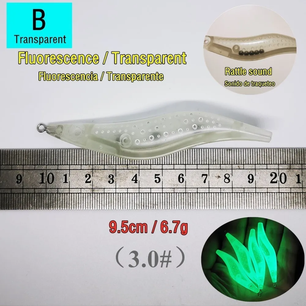 10pcs Rattle sound Fluorescent squid bait Highly reflective Blank bodies Shrimp Fish Making Lure Luminous Glow DIY Jig fishing | Спорт и