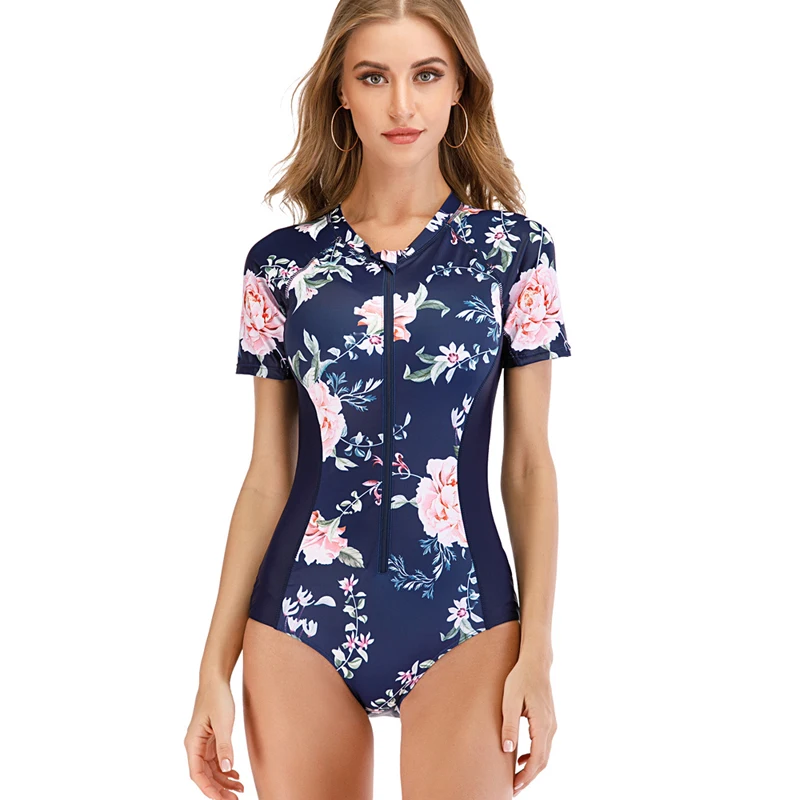Женский слитный купальник с коротким рукавом на молнии для дайвинга топ серфинга
