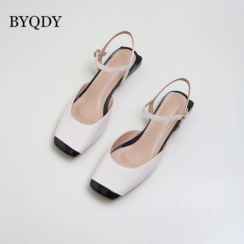 Женские туфли с ремешком пряжкой BYQDY синие кожаные туфли-лодочки квадратным