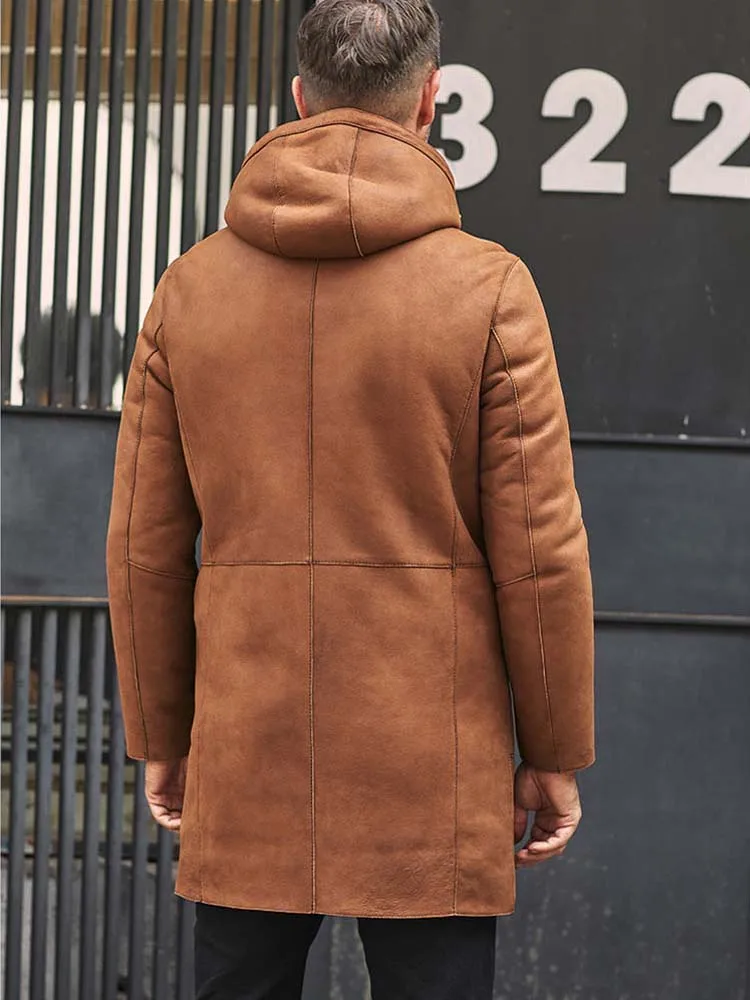 Новинка мужская куртка из овчины длинный тренчкот зимнее теплое меховое пальто