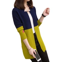 spring autumn new knit sweater cardigan women jacket korean long sleeve wild color matching mid length loose female tops d3056