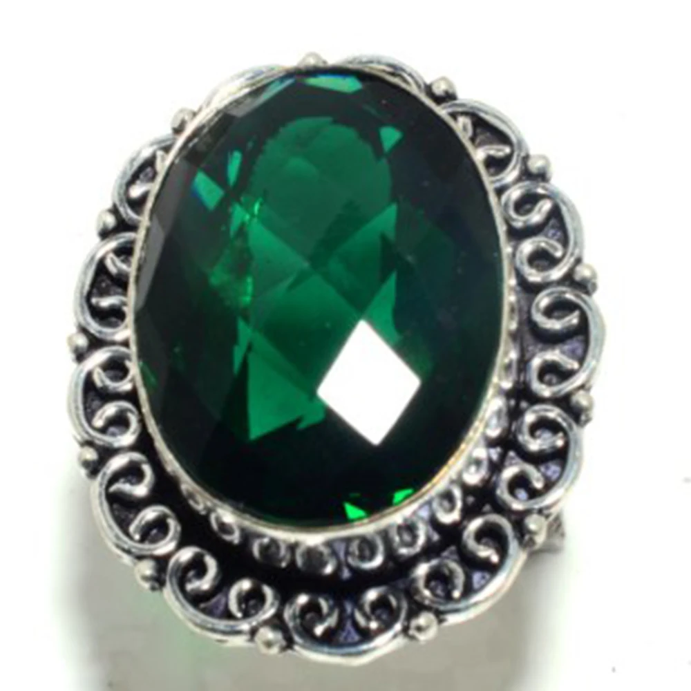 Зеленые кварцевые кольца из серебра покрытые медью размер: 8 FRR0213 | Украшения и