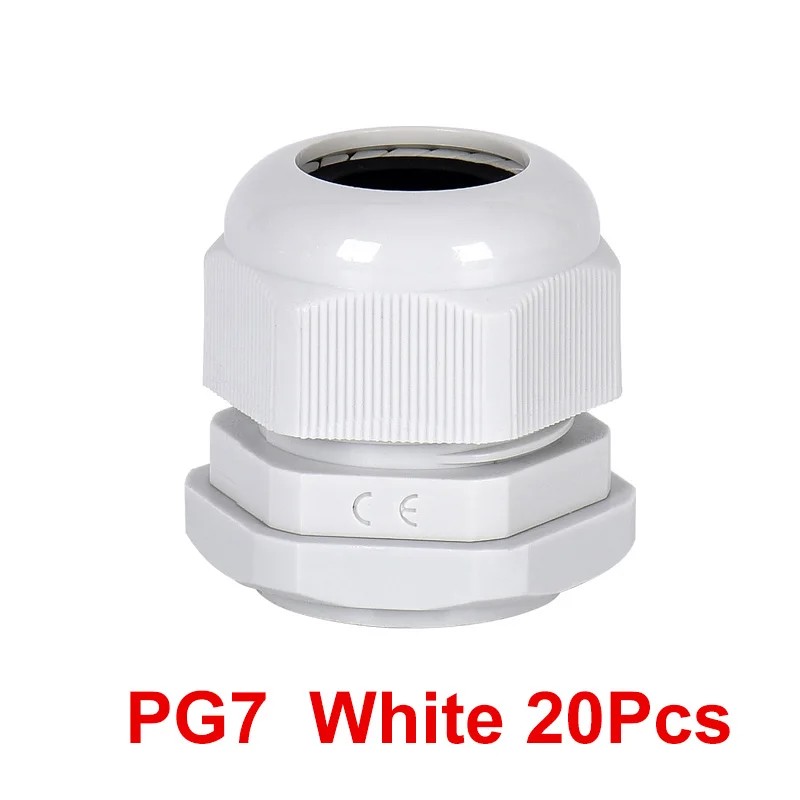PG7 White 20Pcs PG нейлоновый кабельный ввод пластиковый Электрический провод водонепроницаемый соединительный кабель IP68 PG7 PG9 PG11 PG13.5 PG16 PG19 4-50 мм Gram Head CE - Цвет: PG7 White 20Pcs