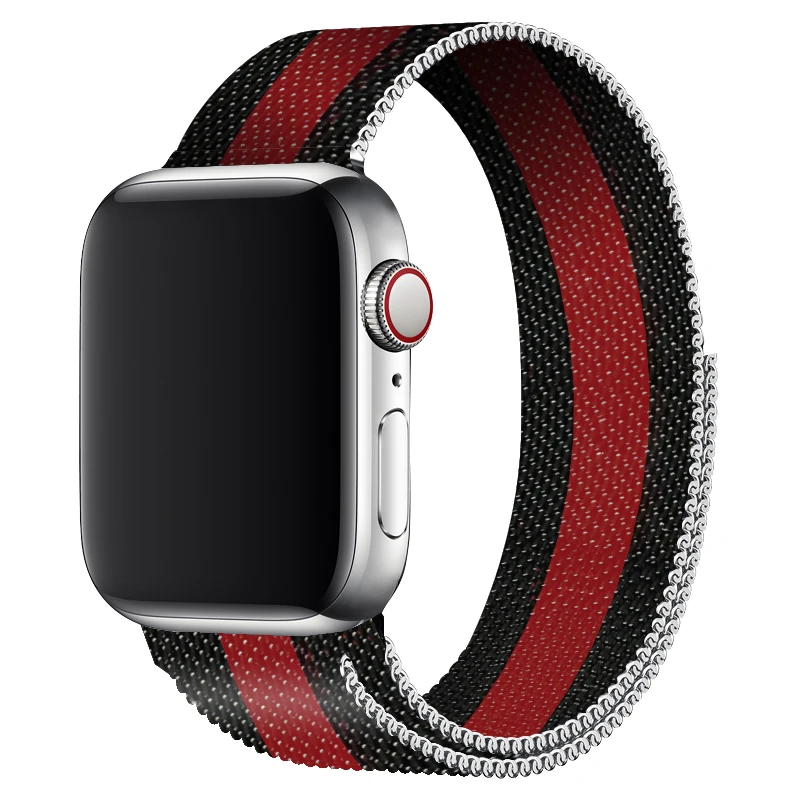 Миланская петля, черный, красный дизайн, для Apple Watch, 42 мм, полосы серии 3, металлическая лента, бразильский ремешок, 40 мм, 44 мм, для Iwatch 4