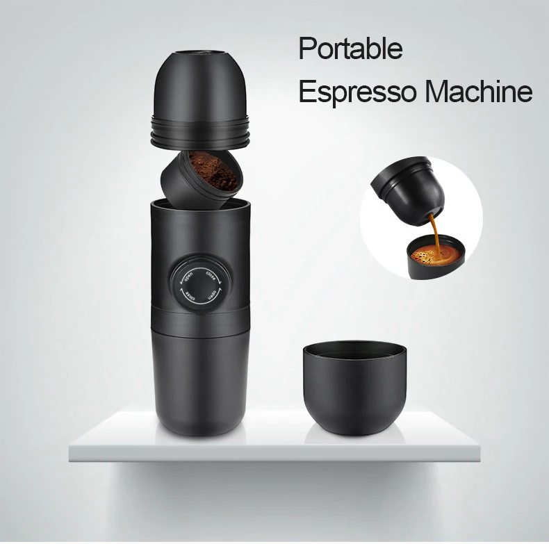 Acheter Mini Machine à Café Portable 140ml, Expresso à Pression, Manuel, Pour Voiture, Voyage, Camping, Randonnée, Bureau