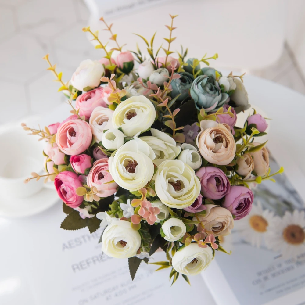 Искусственные цветы 30 см розовые маленькие Чайные розы бутоны вазы для украшения