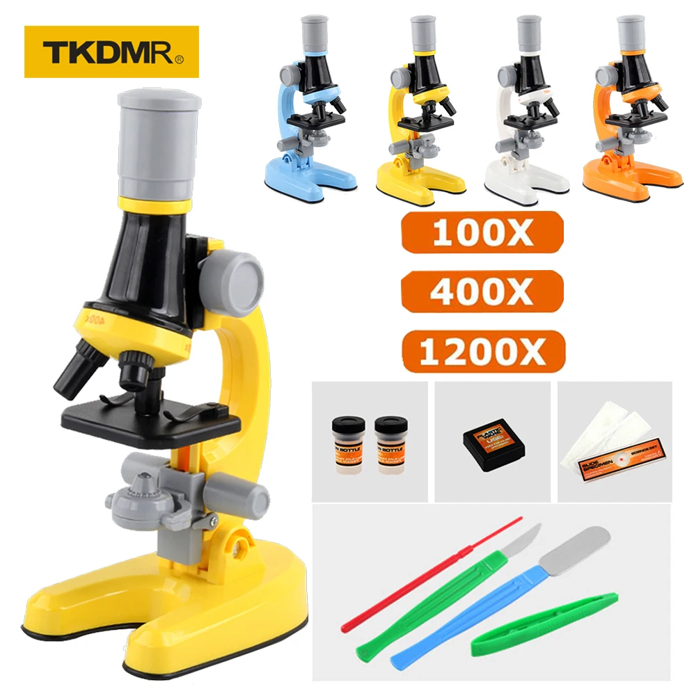 

TKDMR 1200x Adjustable Children's Laboratory Biological LED Microscope Monocular Home School Science Kit Educational Toys Gift