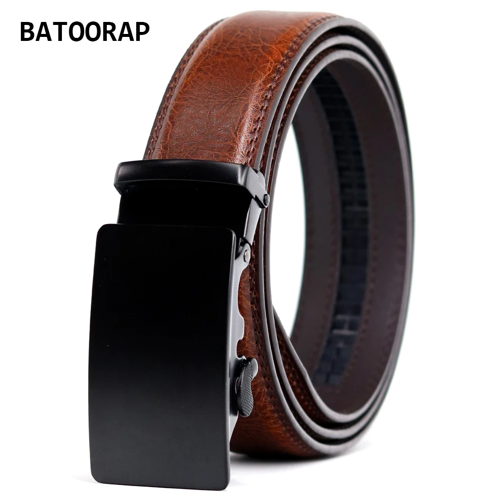 

BATOORAP Brand Belts Man Luxury Designer Automatic Buckle Brown Cow Leather Waistband Male Fashion Ratchet Belt Strap