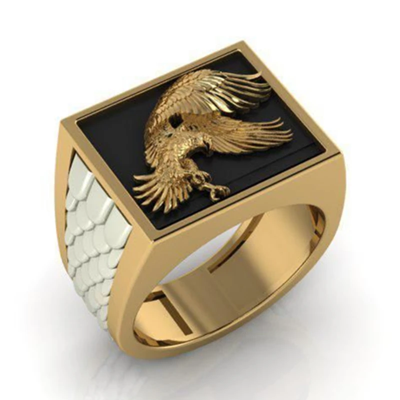 

Domineering Men Black Enamel Eagle Ring Fashion Punk Hip Hop Jewelry Anniversary Birthday Gift Men's Wedding Banquet Party Ring