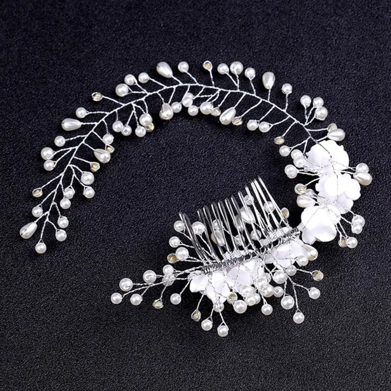 

Bride Hair Comb Flowers Faux Pearl Wedding Girls Bridal Tiara Floral Headdress Headband Hair Combs E56A