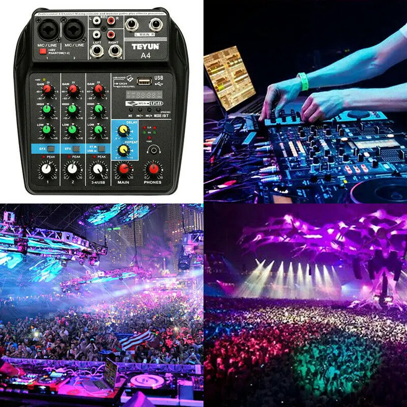 

TU04 BT Sound Mixing Console USB Audio Mixer With AUX Paths Plus Effects 48V Phantom For Family KTV Songs Sound Recording