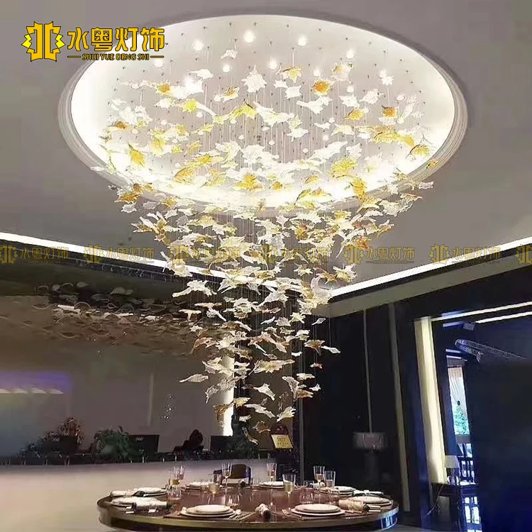 

Custom hotel lobby club hall sales department sand table maple leaf art glass crystal lamp non-standard engineering lighting