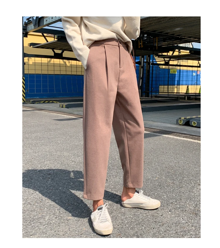Новые осенне-зимние штаны Теплый Женский по щиколотку шерстяные брюки толстые брюки с высокой талией Свободная рабочая Женская офисная одежда шаровары