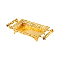 iron plate table decoration fruit tray gold rectangle turkish living room gift embossed display food serving with handle