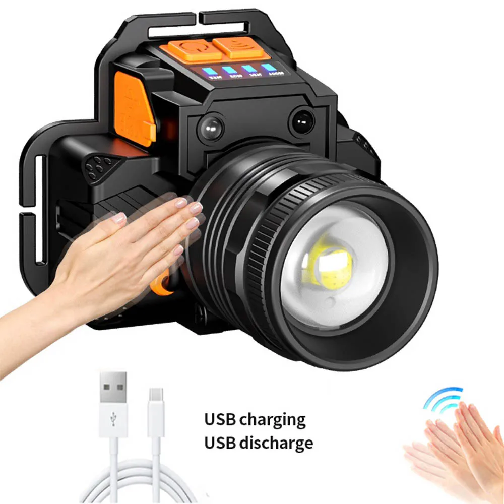 

USB Rechargeable LED Induction Headlamp Zoom Torch Flashlight Outdoor Waterproof Hiking Camping Powerful Headlight