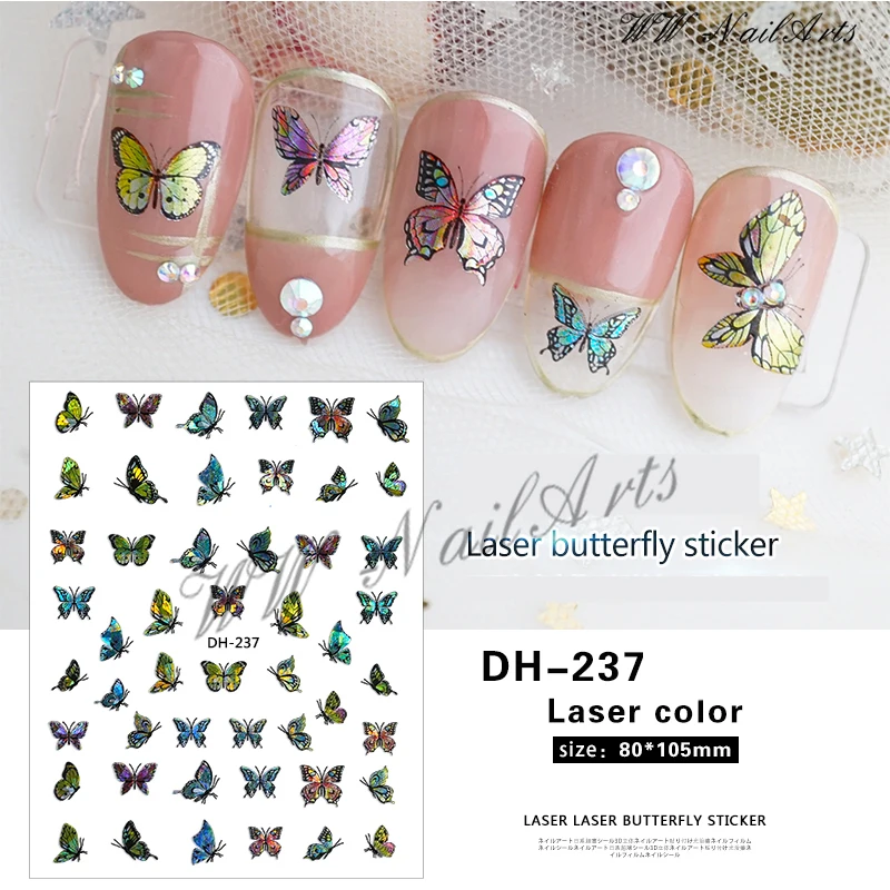 1pcs DH-Series Laser Colorful Butterfly Nail Stickers Nails Art 3D Decorations Set Self-Adhersive Design Manicure Decals Label