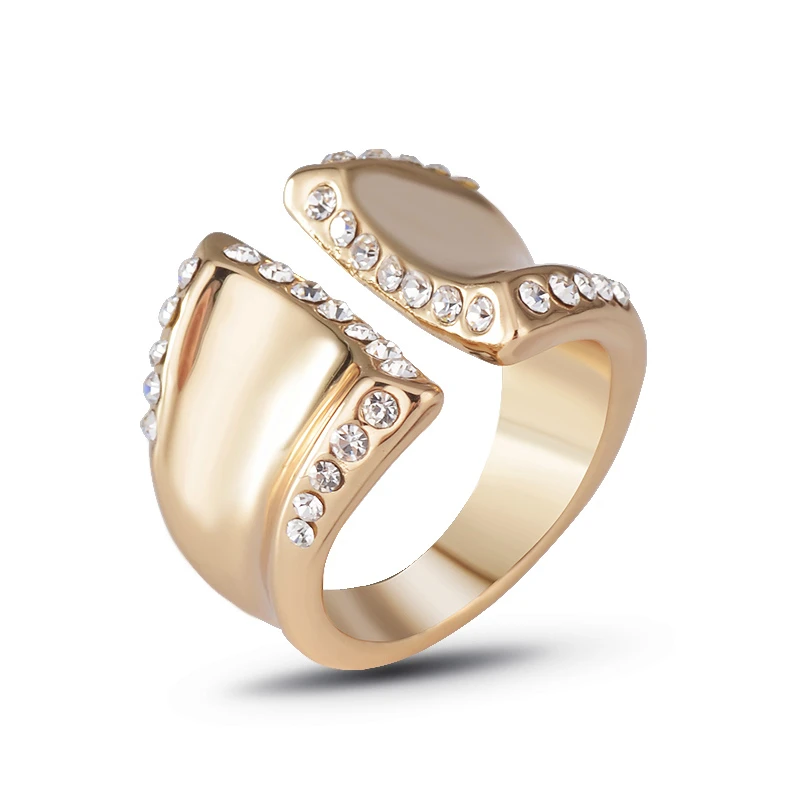 Высококачественные золотые простые классические Стразы Модные кольца с широким