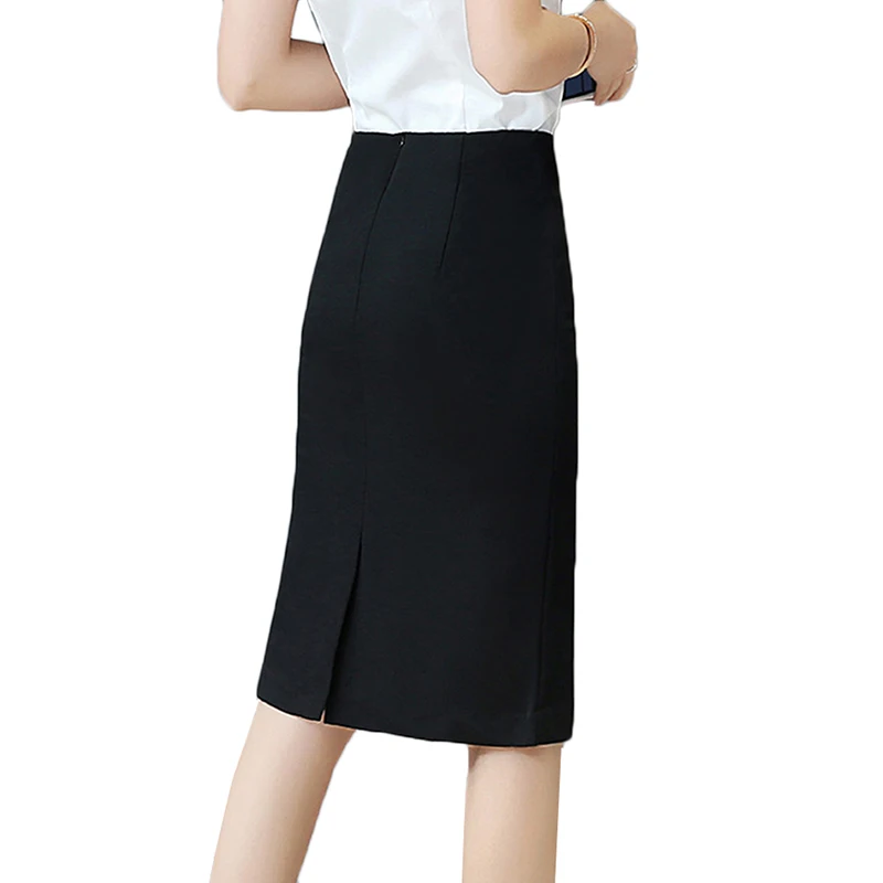 Женская офисная юбка с завышенной талией черная облегающая в офисном стиле весна