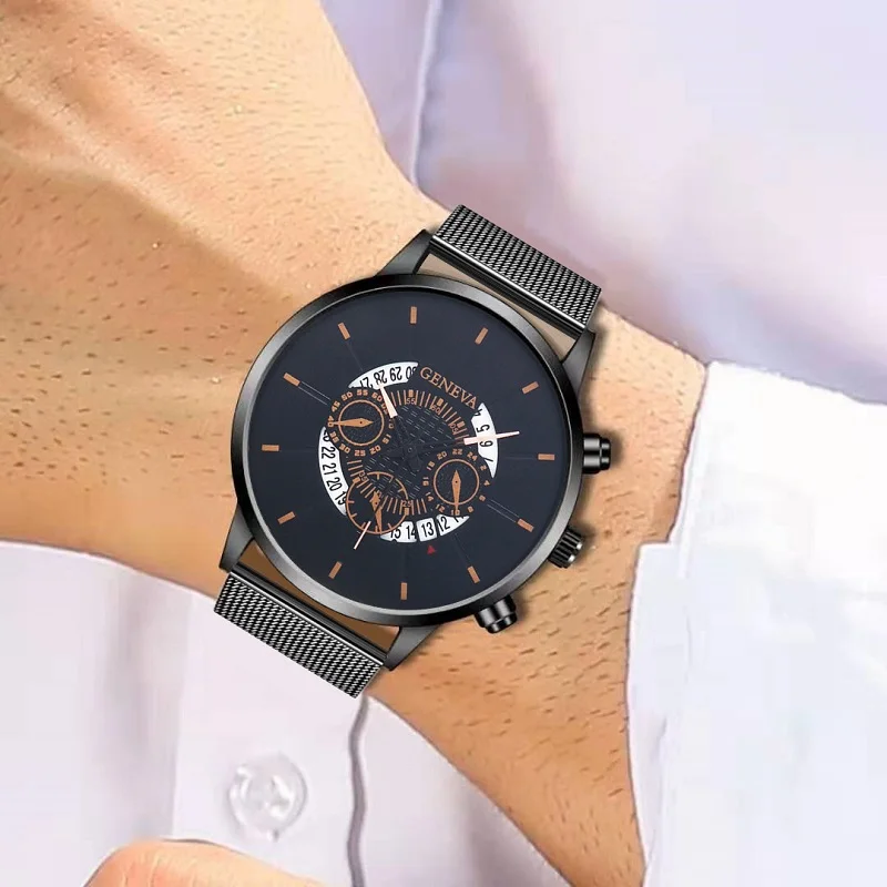 Часы наручные мужские кварцевые с сетчатым браслетом Модные Простые Спортивные