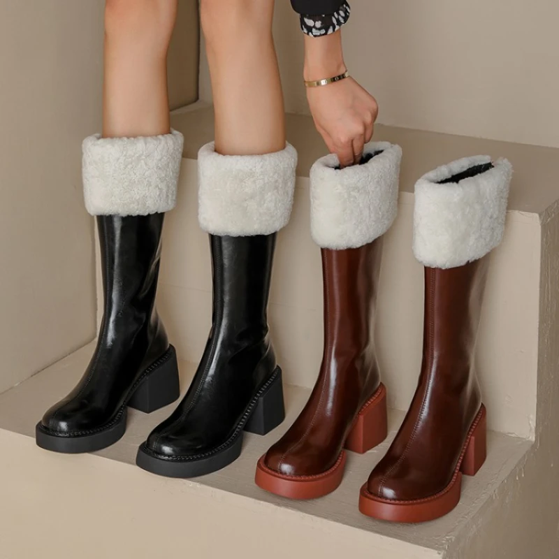 

Женские ботильоны, Дамская обувь, сапоги до середины икры, мягкие ботильоны на платформе из коровьей кожи, модная женская обувь на осень-зим...