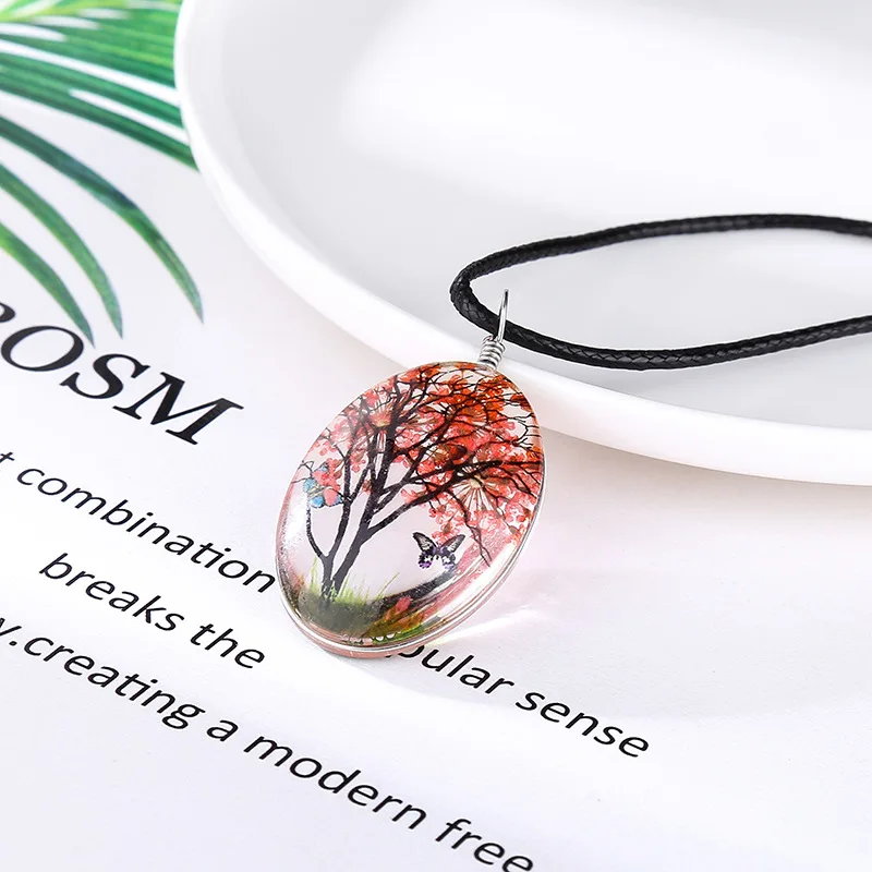 Креативное овальное сухое цветочное ожерелье с драгоценным камнем модное