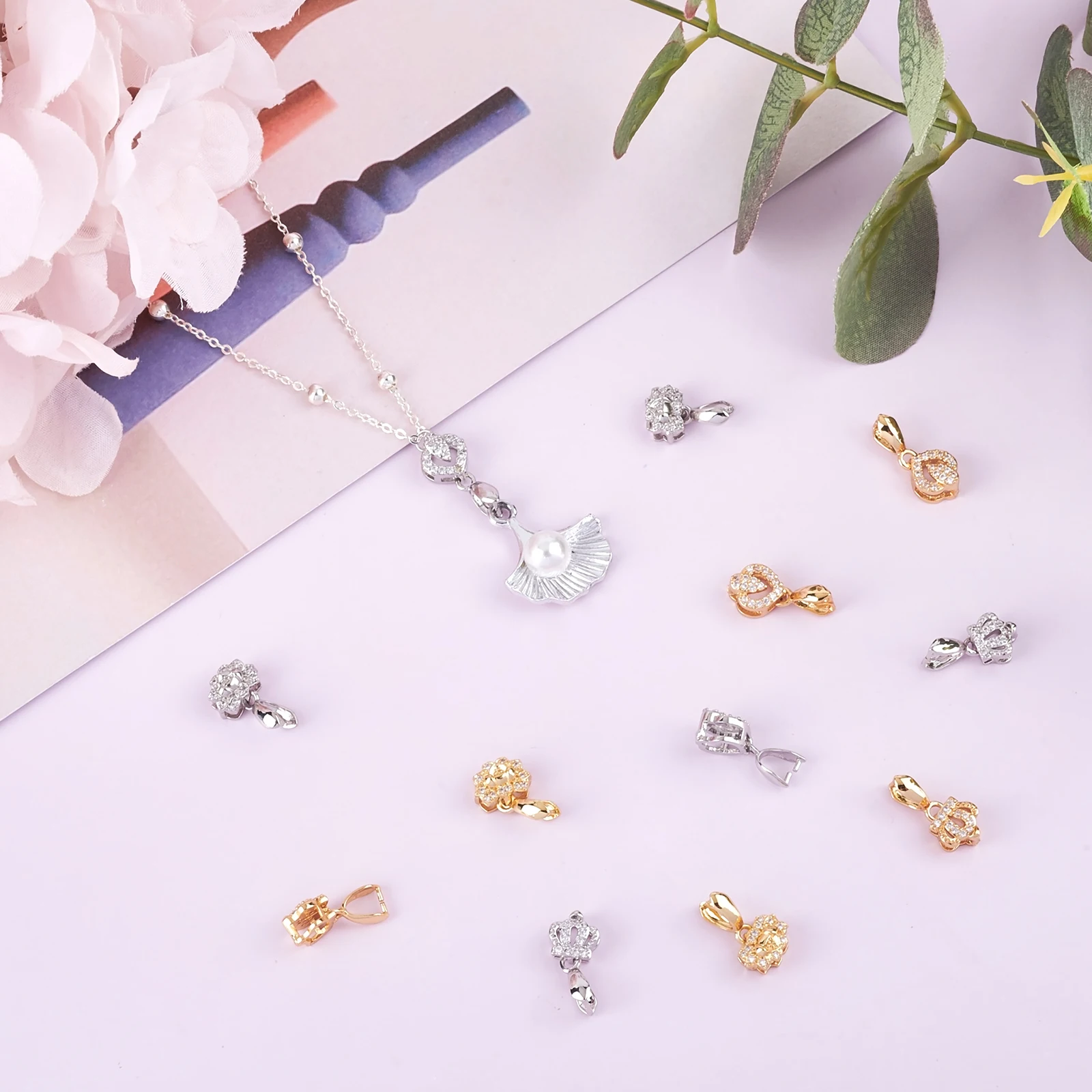 20 шт. латунный микро-паве кубический цирконий выбор льда зажимы для ожерелья