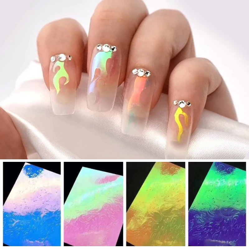 1 лист винил для ногтей полый трафаретная наклейка полоса Голографическая лента