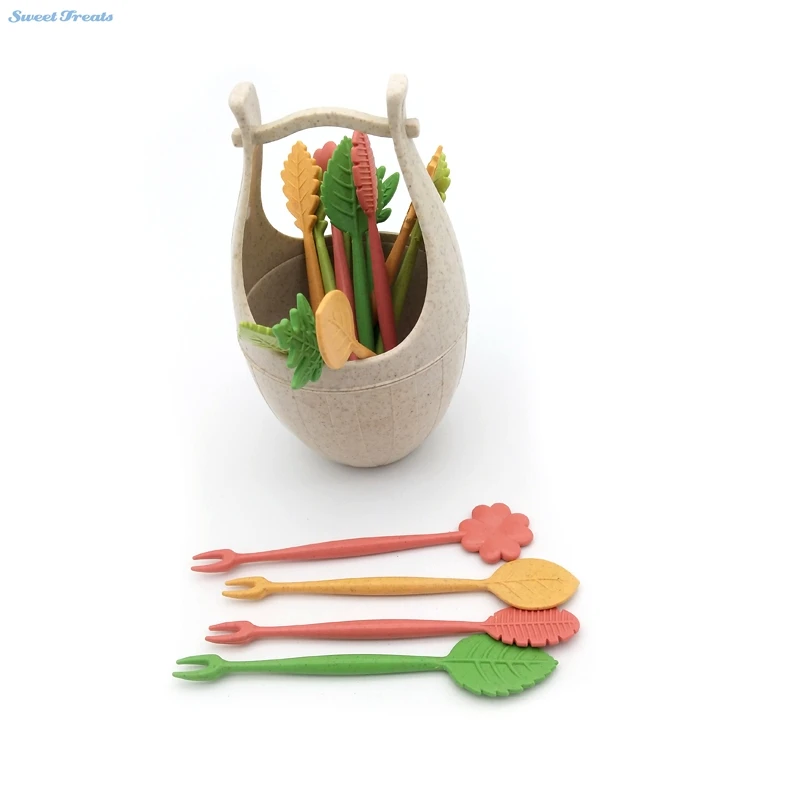 16 шт. набор зеленых биоразлагаемых вилок для фруктов и салатов | Дом сад