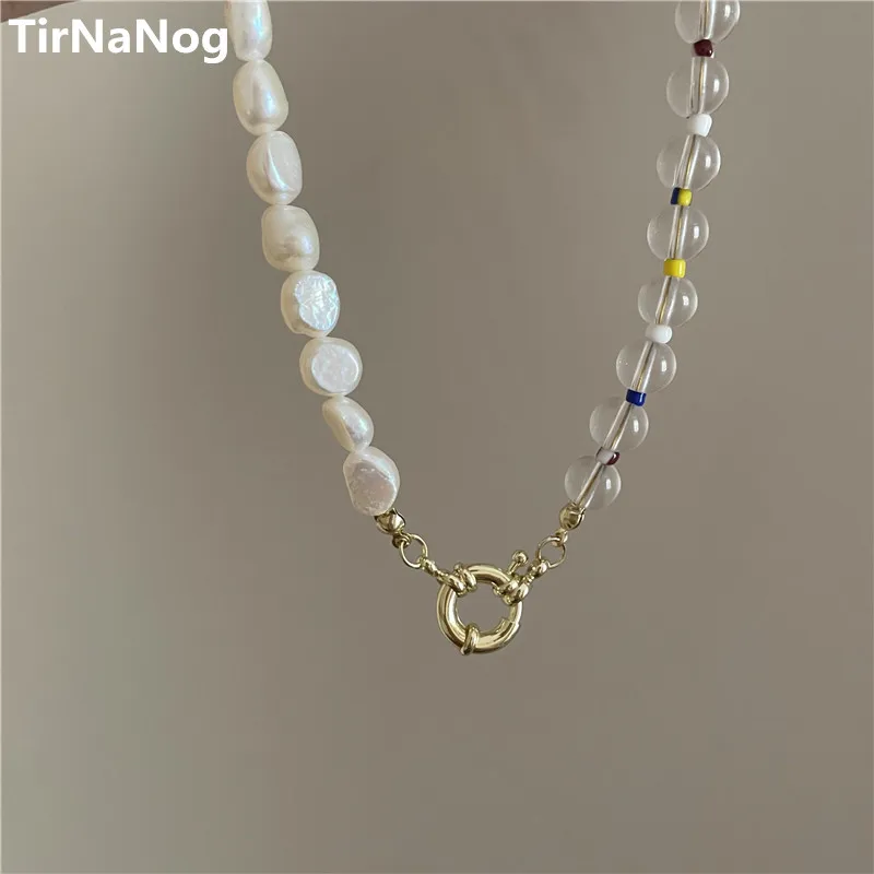 

Han Edition Color Crystal Necklace Fashion Simple Baroque Imitation Pearl Collar Bone Chain Women Jewelry Gifts