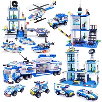 1230pcs city police station truck car building blocks compatible helicopter boat policeman bricks toys for boys friends