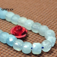 onevan natural a blue aquamarine faceted square beads 3 8 0 2mm stone bracelet necklace jewelry making diy accessories design