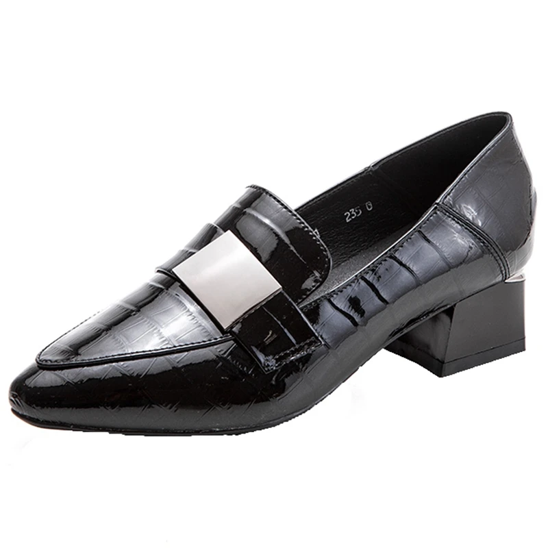 

ZHUISE Patent leather loafer women's shoes one-step single shoes autumn 2020 new pointed British style leather thick heel shoes