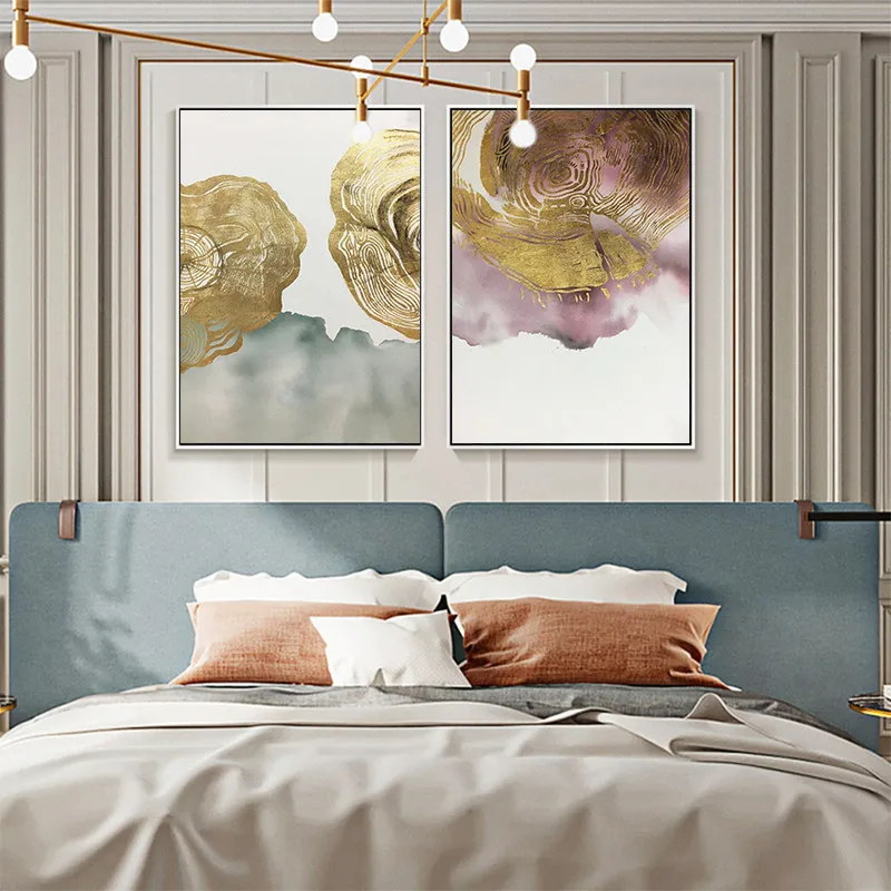 2 Pieces Hand Painted Gold Leaf Abstract Canvas Painting Wall Art Pictures For Living Room Home Decoration Texture | Дом и сад