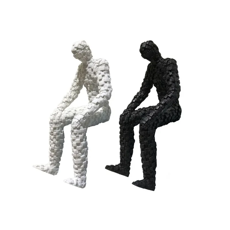 

Black/White Thinker Mosaic Man Figurine Abstract Mosaic Man Art Sculpture Resin Art&Craft Living Room Office Ornaments R2326