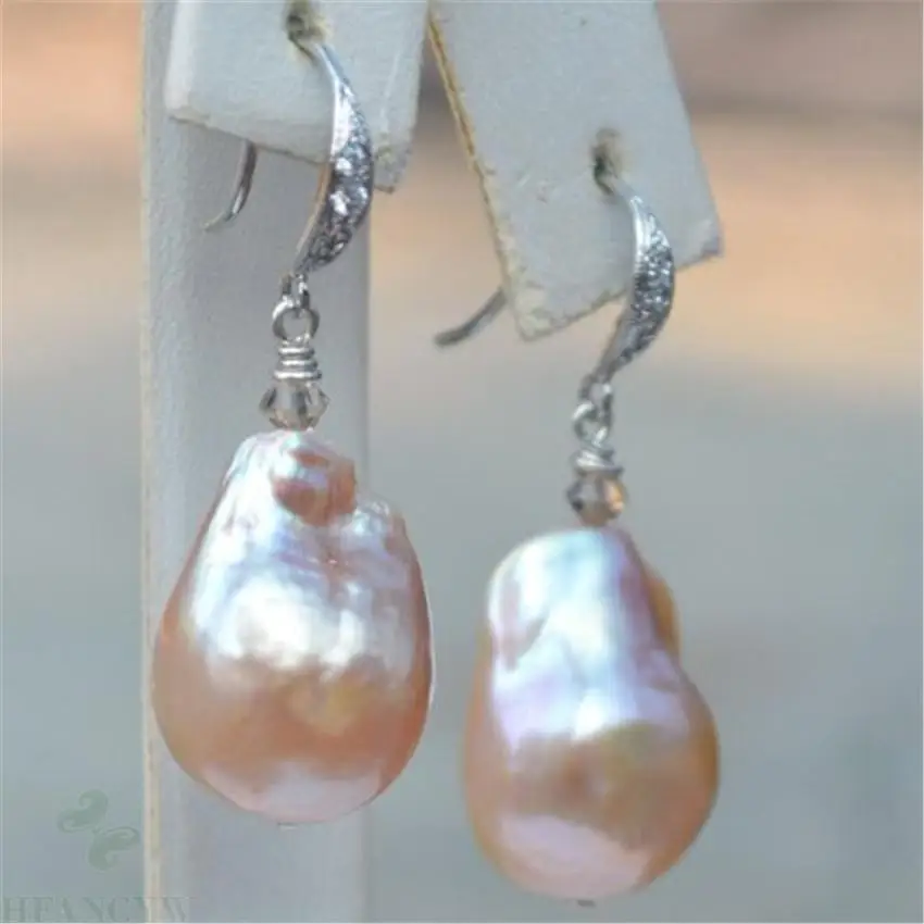 

10-14mm huge pink Baroque South Sea pearl earring AAAA jewelry irregular temperament Fine