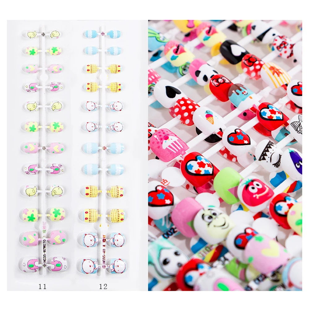 24 шт. милые детские красочные накладные ногти стикер мультяшка полное покрытие