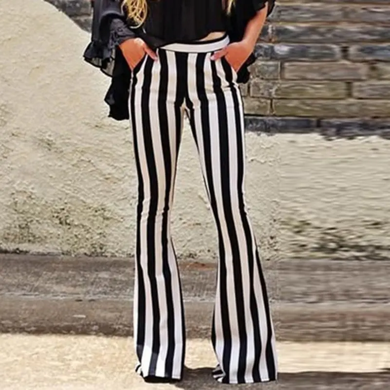 Женские осенние модные вертикальные полосатые широкие брюки с принтом