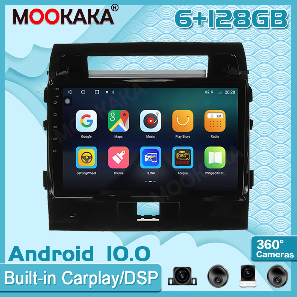 

6 + 128G Android 10 для Toyota Land Cruiser 200 Carplay Радио мультимедийный плеер Автомобильный GPS-навигатор головное устройство с экраном Стерео