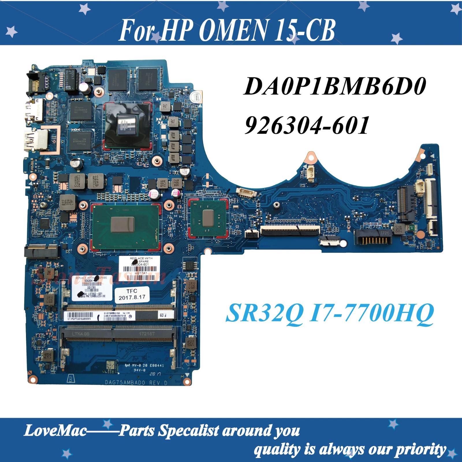 Высокое качество 926304 601 501 для HP OMEN 15 CB материнская плата ноутбука DAG75AMBAD0 с SR32Q I7 7700HQ
