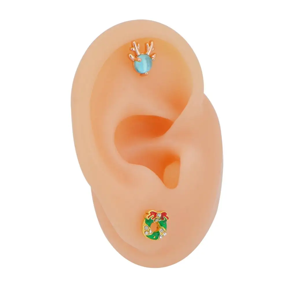 Body Punk 16g Cute Christmas Reindeer Cartilage Earring Red Enamel Tragus Helix Stud Conch Rings Piercing | Украшения и
