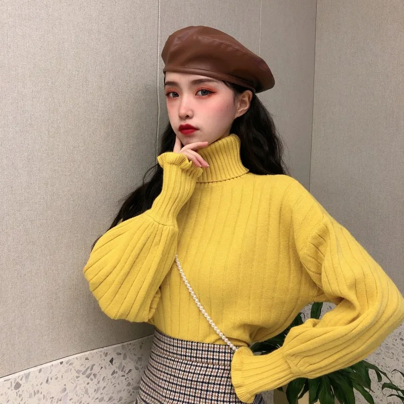

Turtleneck Sweaters for Women Korean Fashion Clothing New Autumn Winter Solid Ladies Tops Long Sleeve Knitted Pullovers Hipster
