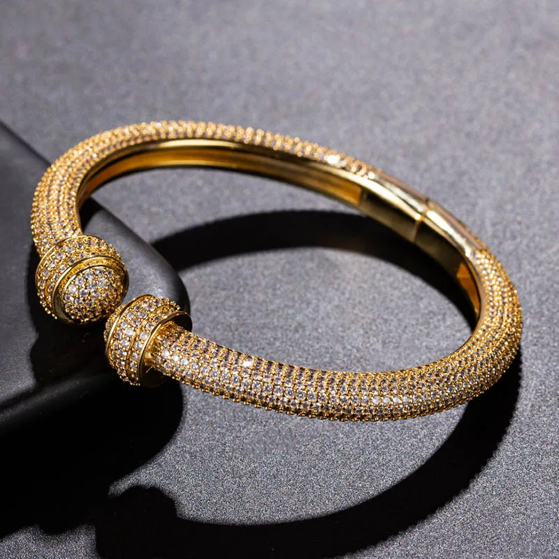 Zlxgirl jewelry full pave zircon bangle jewelry perfect Dubai Gold color bracelet bangle fashion women's anniversary gifts