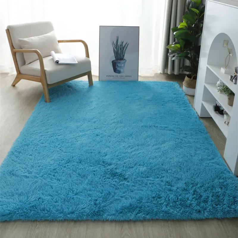 

Royal Blue Faux Rug For Living Room New European Long Hair Fashion Bedroom Carpet Bay Window Bedside Mat Washable Shag Area Rug